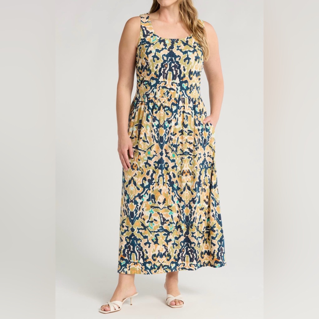 Nwt Nic+Zoe Sleeveless Patterned Maxi Dress In Indigo/Multi - 2x